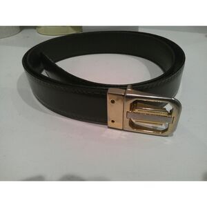 Men’s Black Leather Belt   2 tone Gold / Silver  Buckle(Made in Italy) Size 38